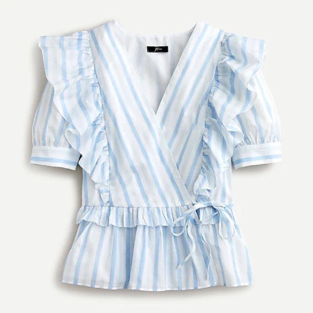 J. Crew Ruffle wrap top in stripe